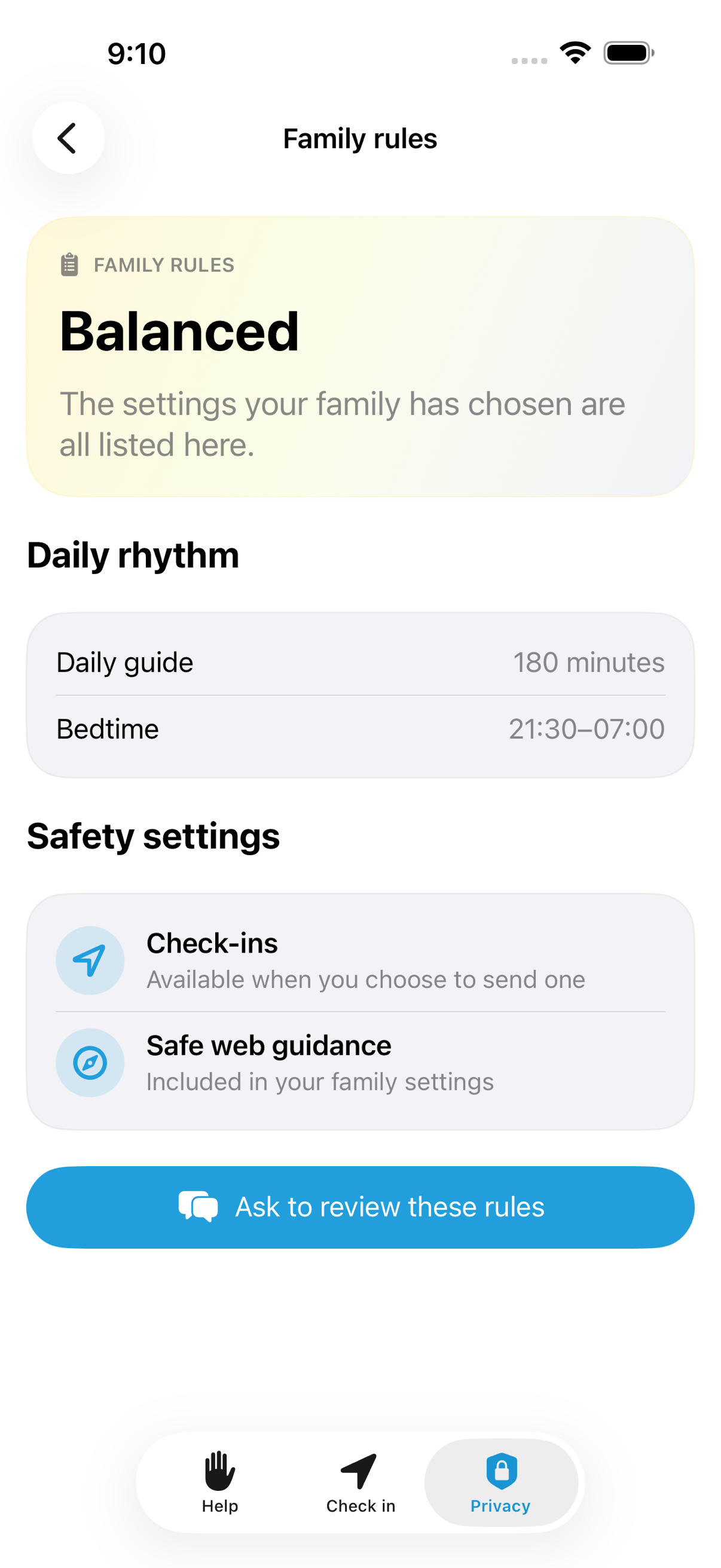 Vettly Companion Privacy screen explaining what a parent can see